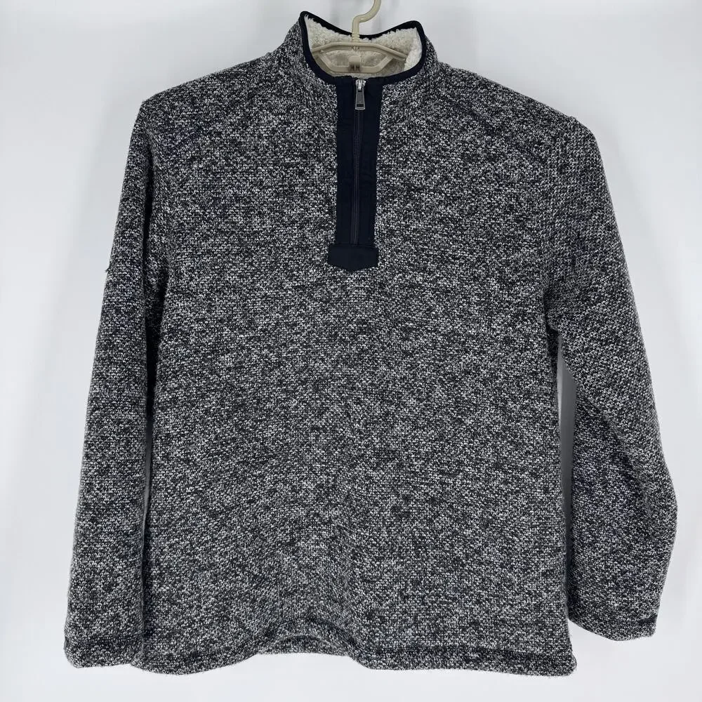 Orvis Sweater Mens Large Black‎ Gray Sherpa Lined Quarter Zip Pullover Fleece